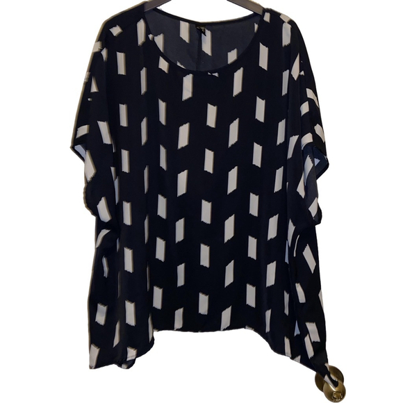 Women's Emery Rose Round Neck Flowy Blouse Black and White Geometric print 4X - Picture 1 of 4